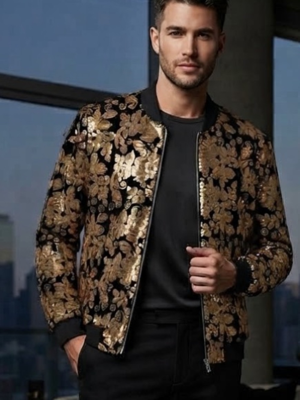 International Concepts Velvet Sequin Floral Bomber Jacket NEW!